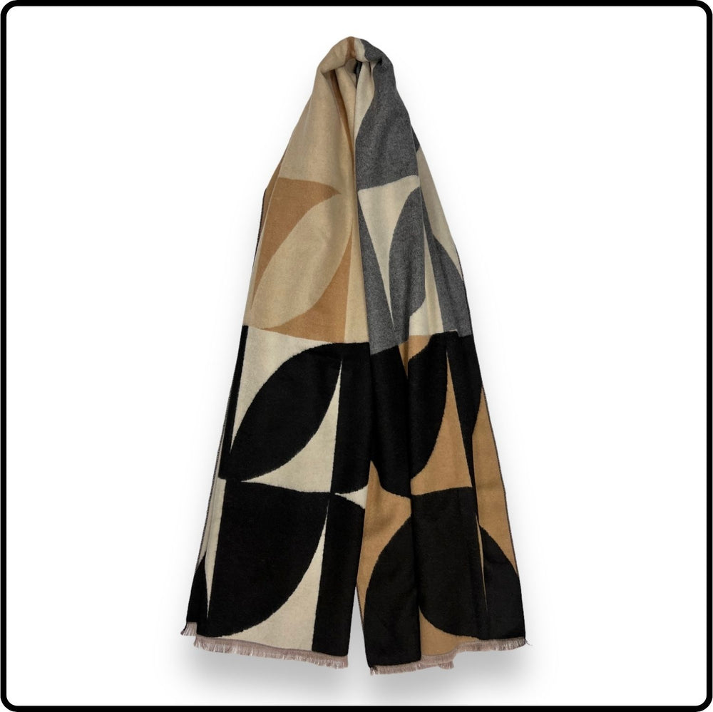 Retro print on cashmere blend scarf in mixed Black - SCRMB