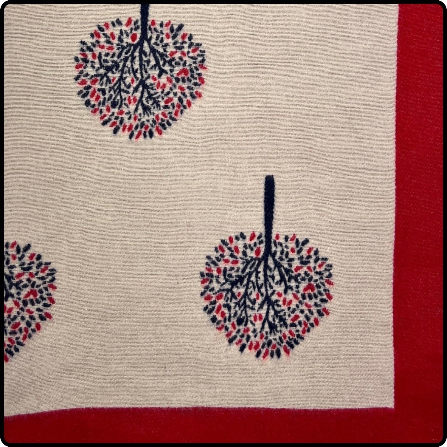 Tree of life two tone print scarf on cashmere mix with tassels in Burgundy/Cream-SCTC