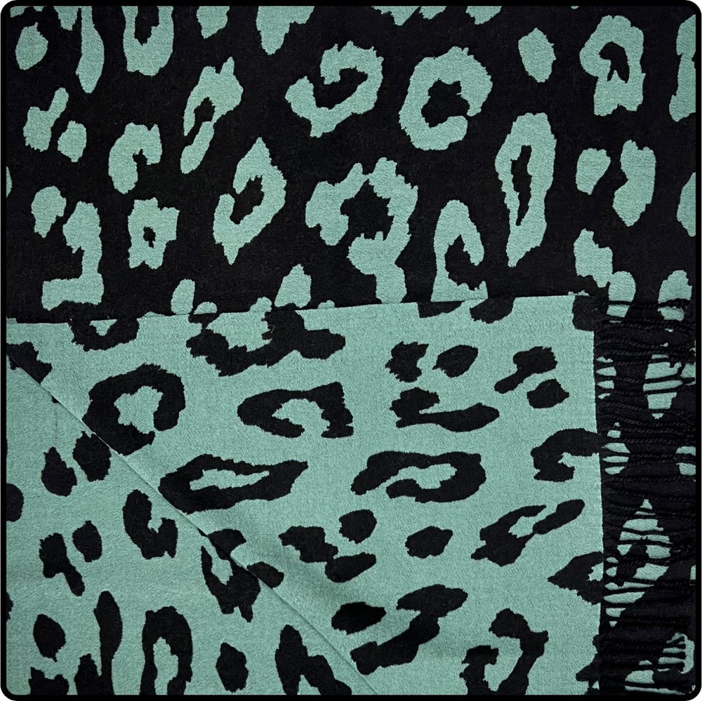 Leopard print on reversible cashmere blend scarf in Teal-SCLT