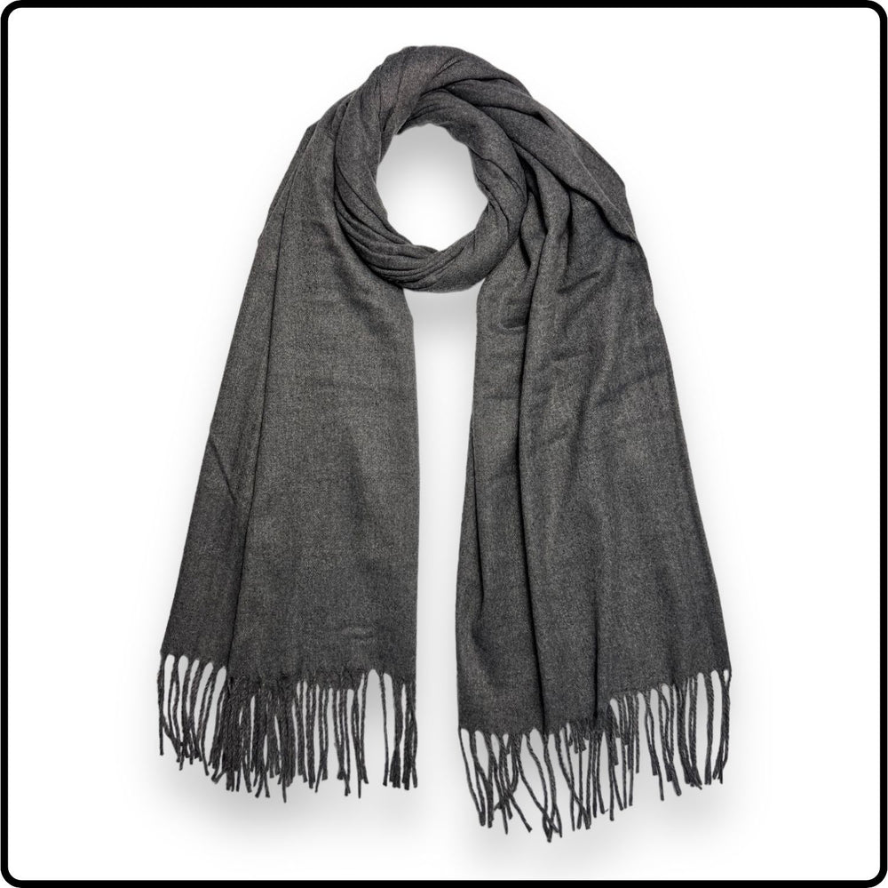 Plain wool mix scarf in dark grey-SPG