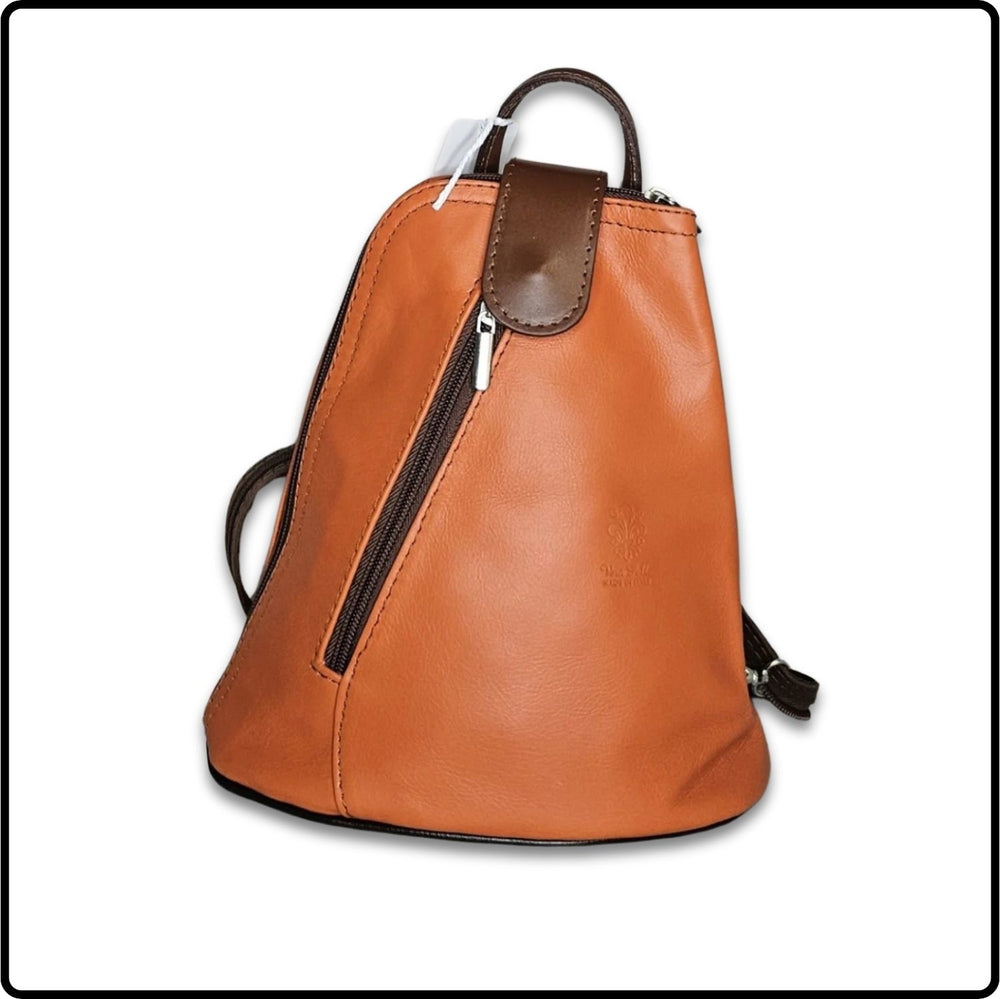 Small Soft Leather Backpack - VPB14-ORANGE/BROWN