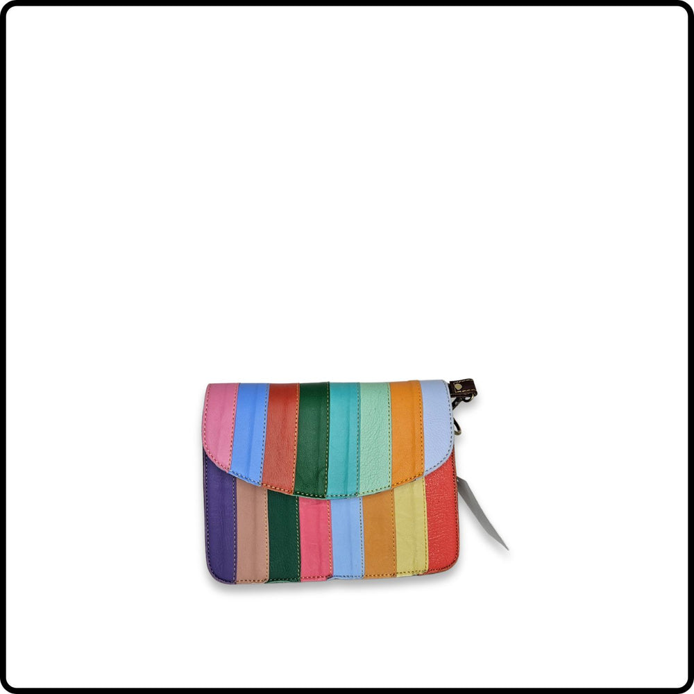 Handmade Recycled Leather Multicoloured Crossbody Bag-VNR-STRIPE/G