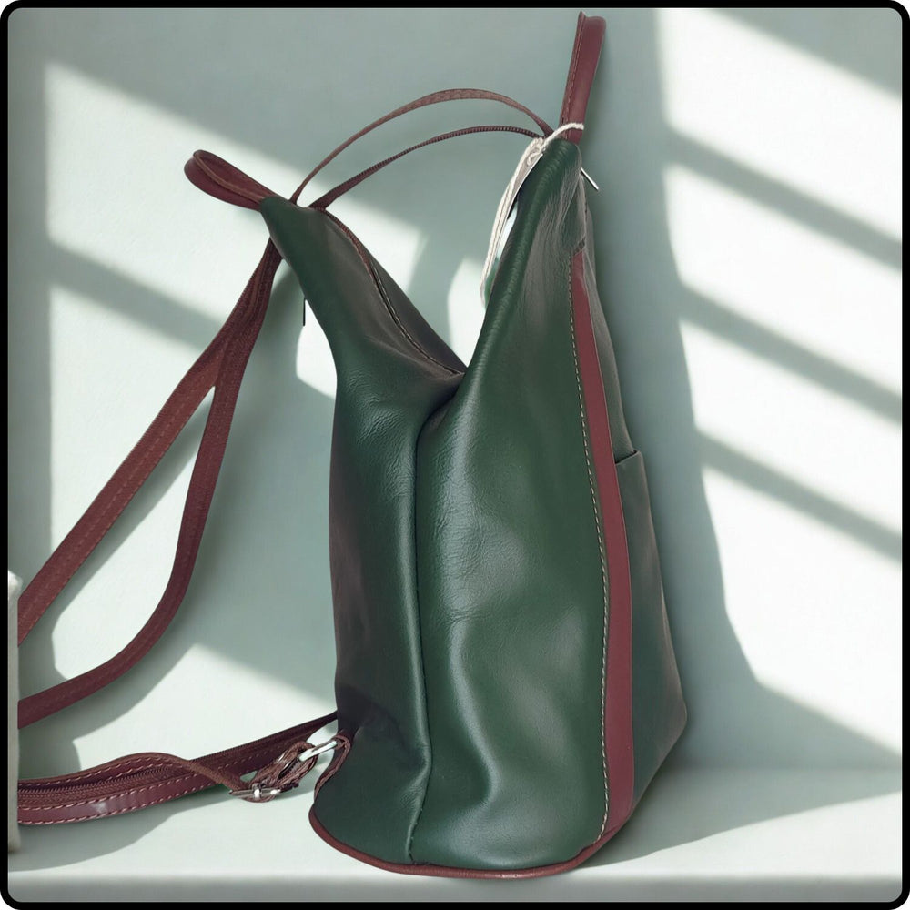 Large Soft Leather Backpack - VPR244-GREEN/BROWN