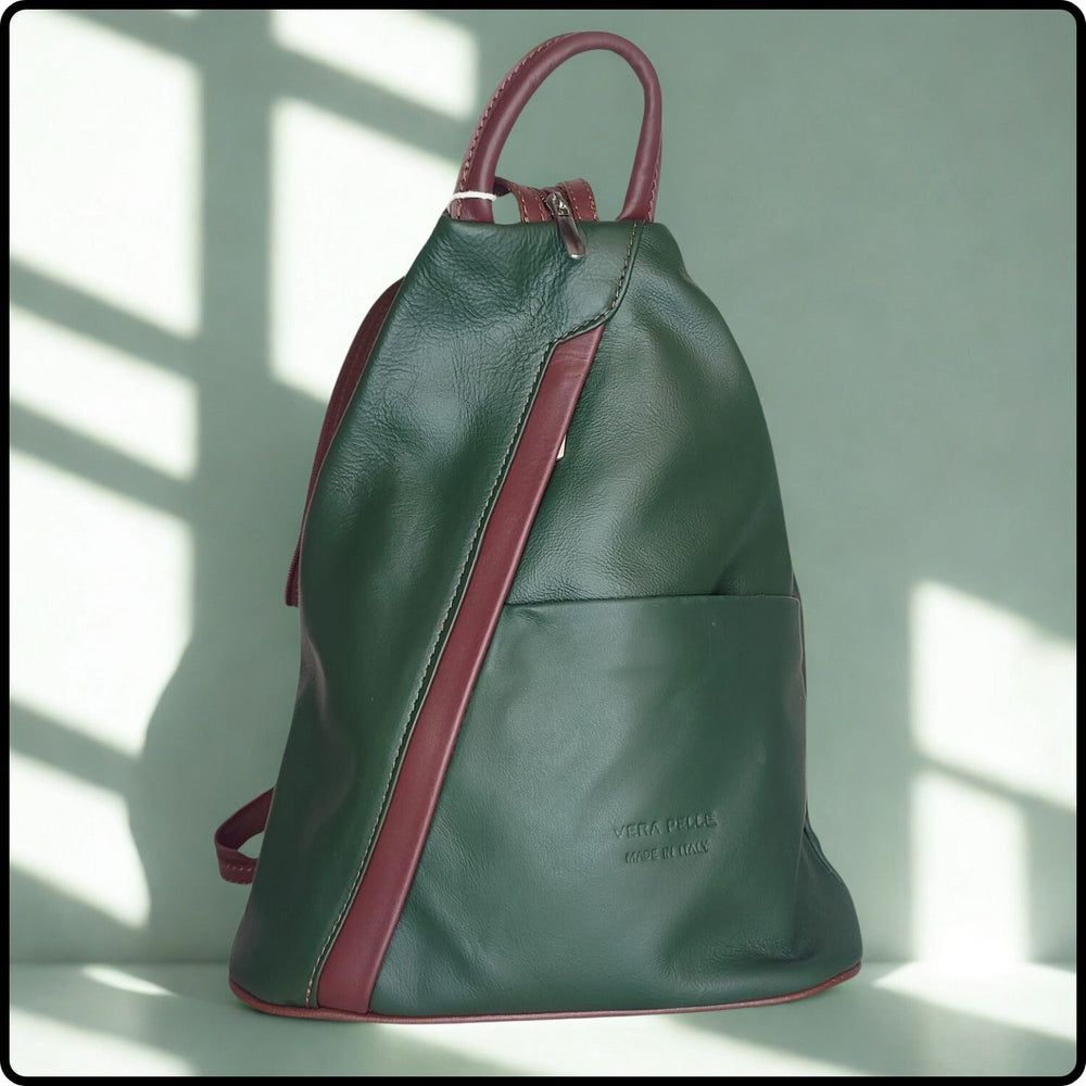 Large Soft Leather Backpack - VPR244-GREEN/BROWN