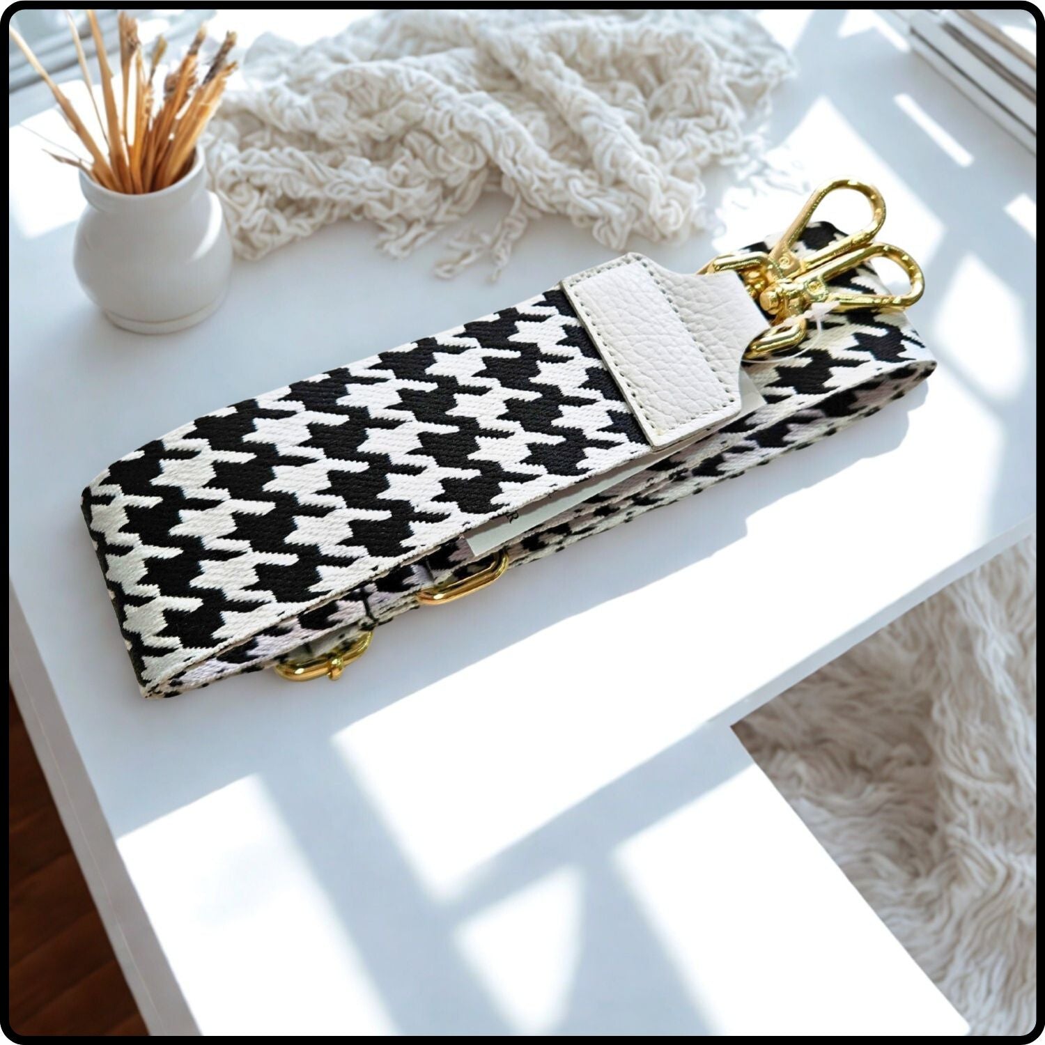 Canvas Bag Strap 5cm - BS002-HOUNDSTOOTH WHITE/BLACK