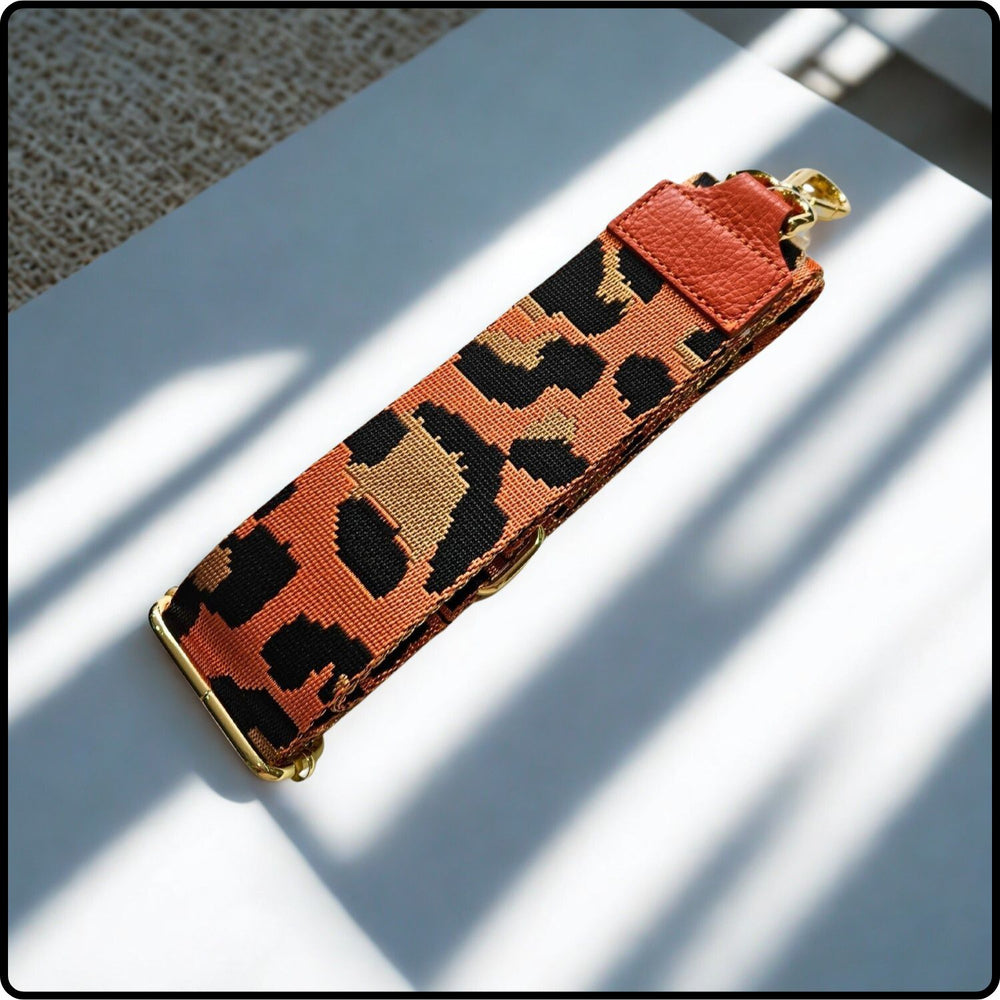 Canvas Bag Strap 5cm - BS002-LEOPARD BURNT ORANGE