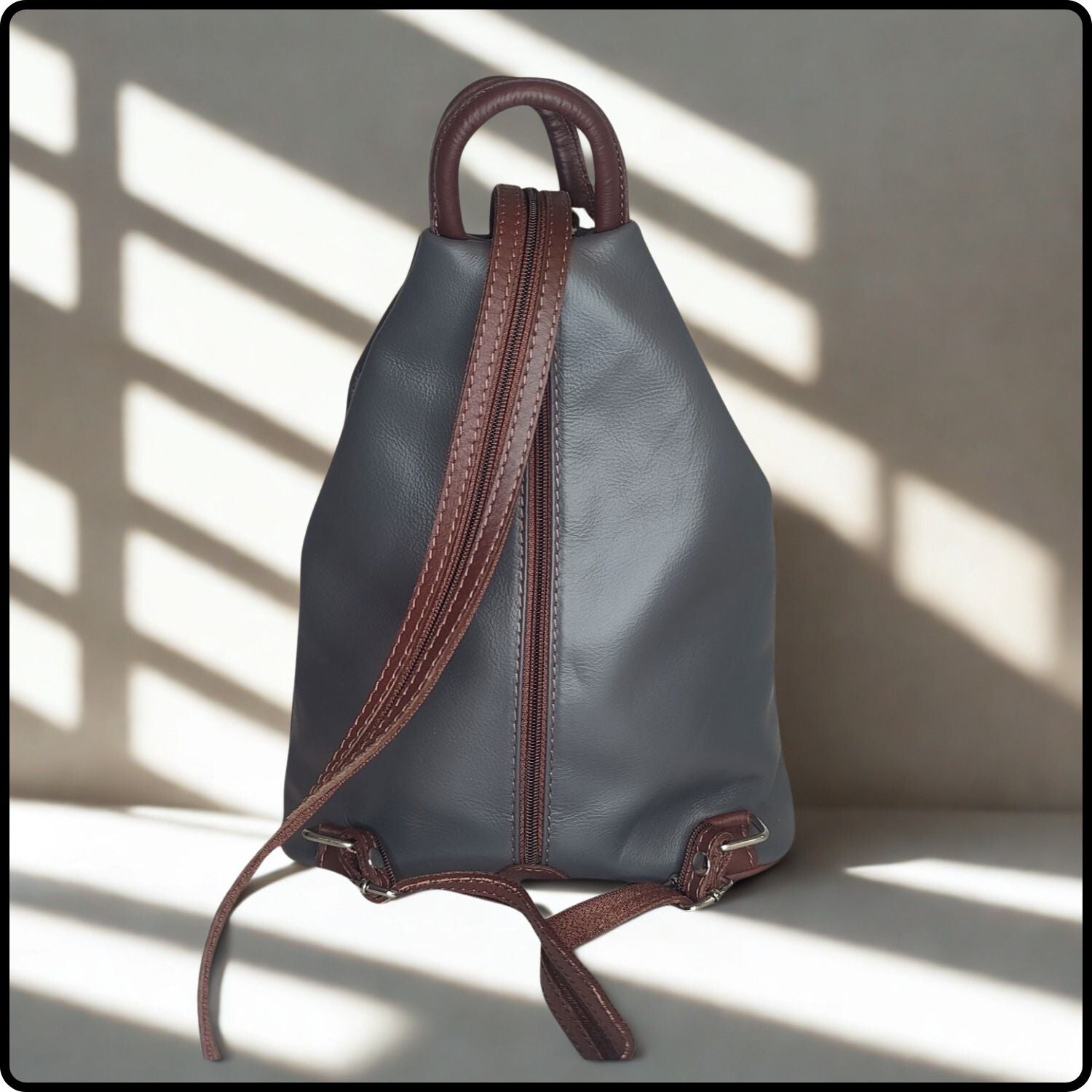 Large Soft Leather Backpack - VPR244-DARKGREY/BROWN