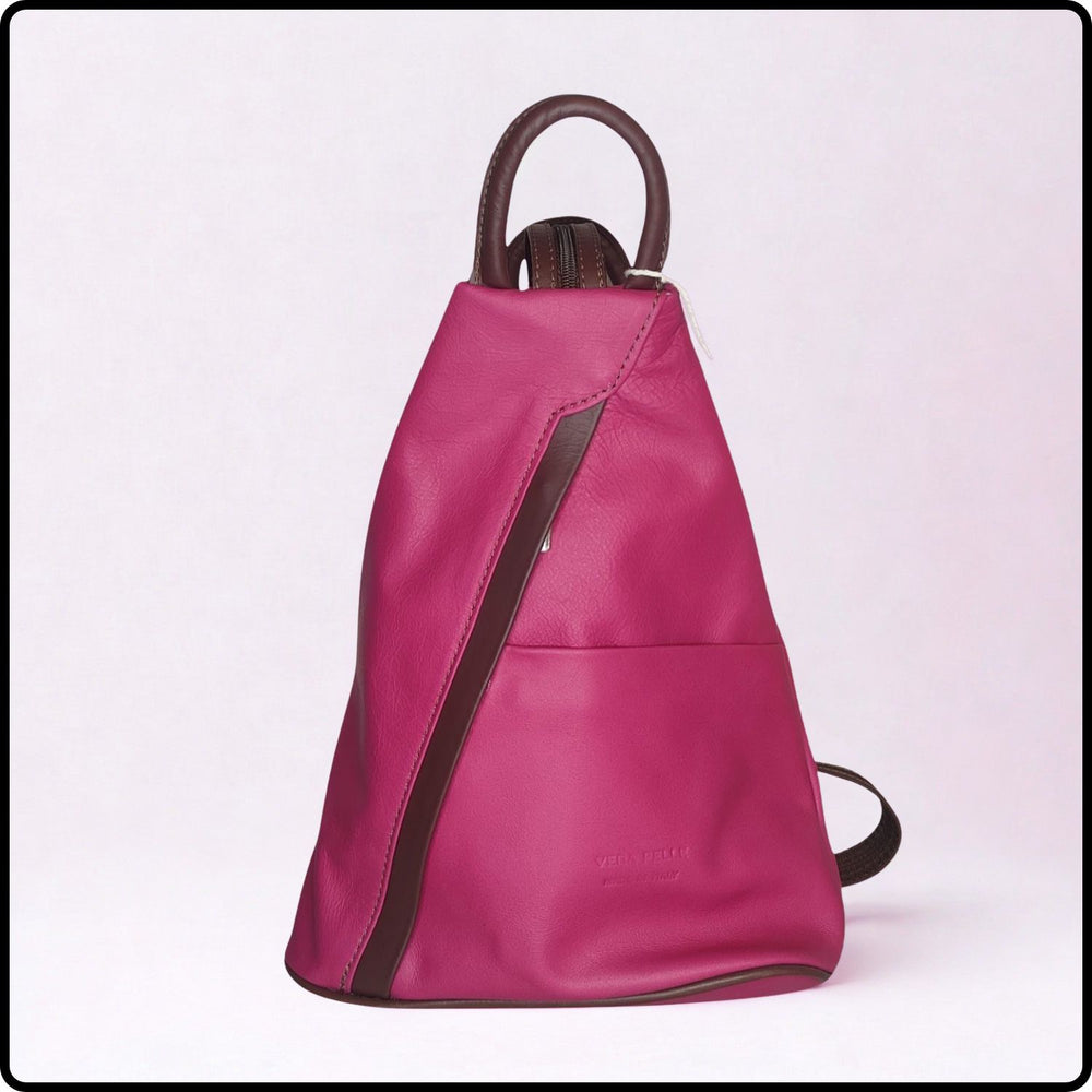 Large Soft Leather Backpack - VPR244-FUCHSIA/BROWN