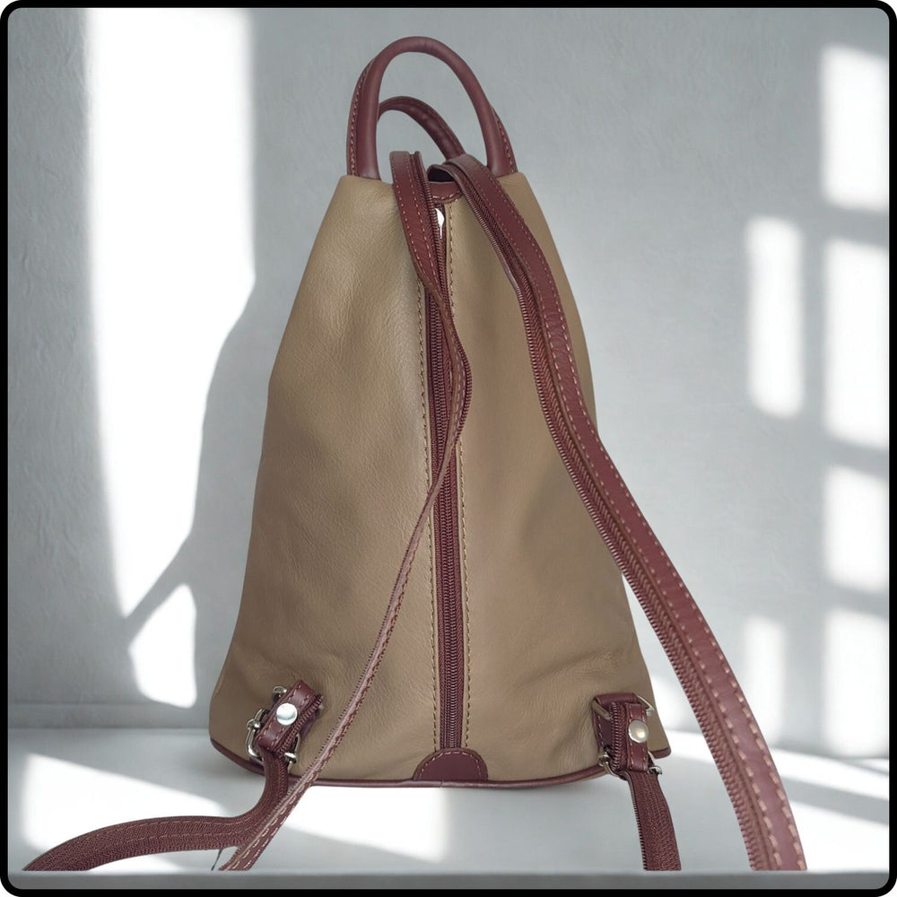 Large Soft Leather Backpack - VPR244-KHAKI/BROWN