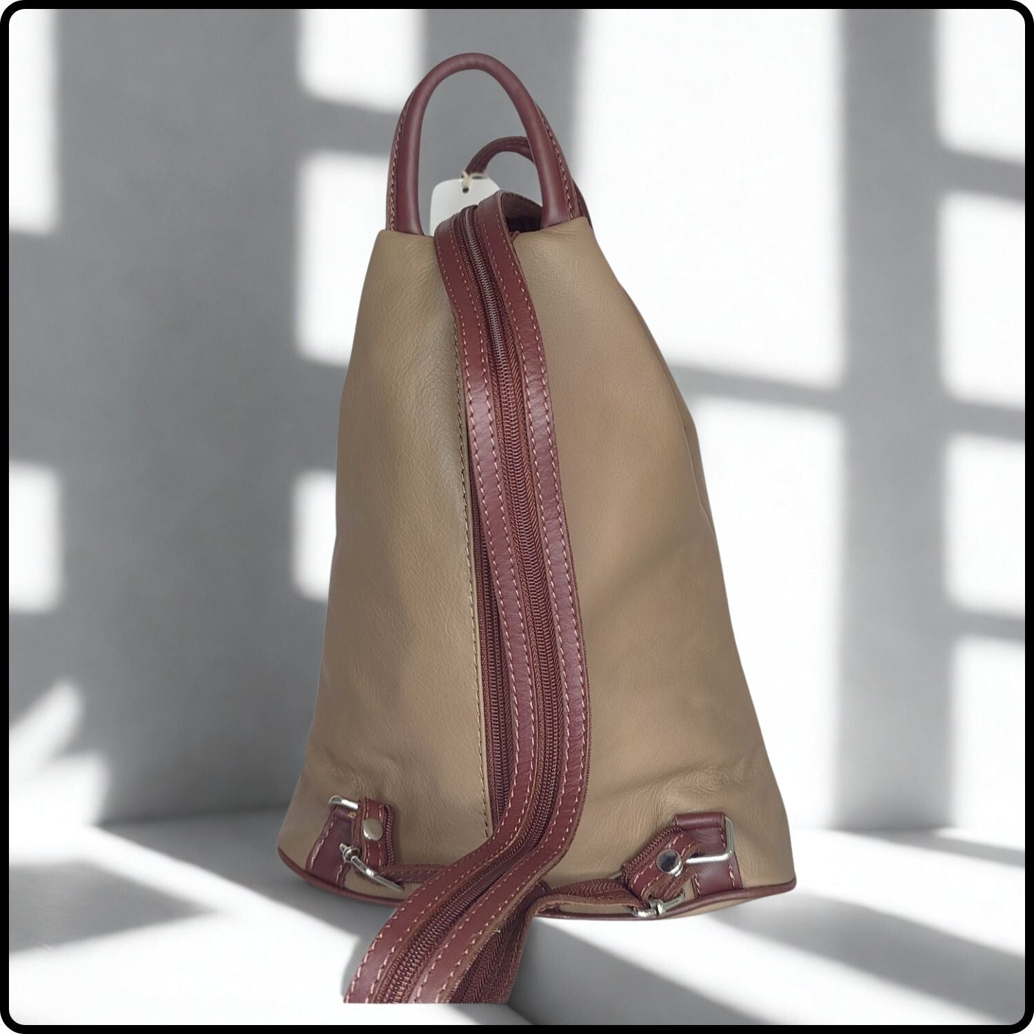 Large Soft Leather Backpack - VPR244-KHAKI/BROWN