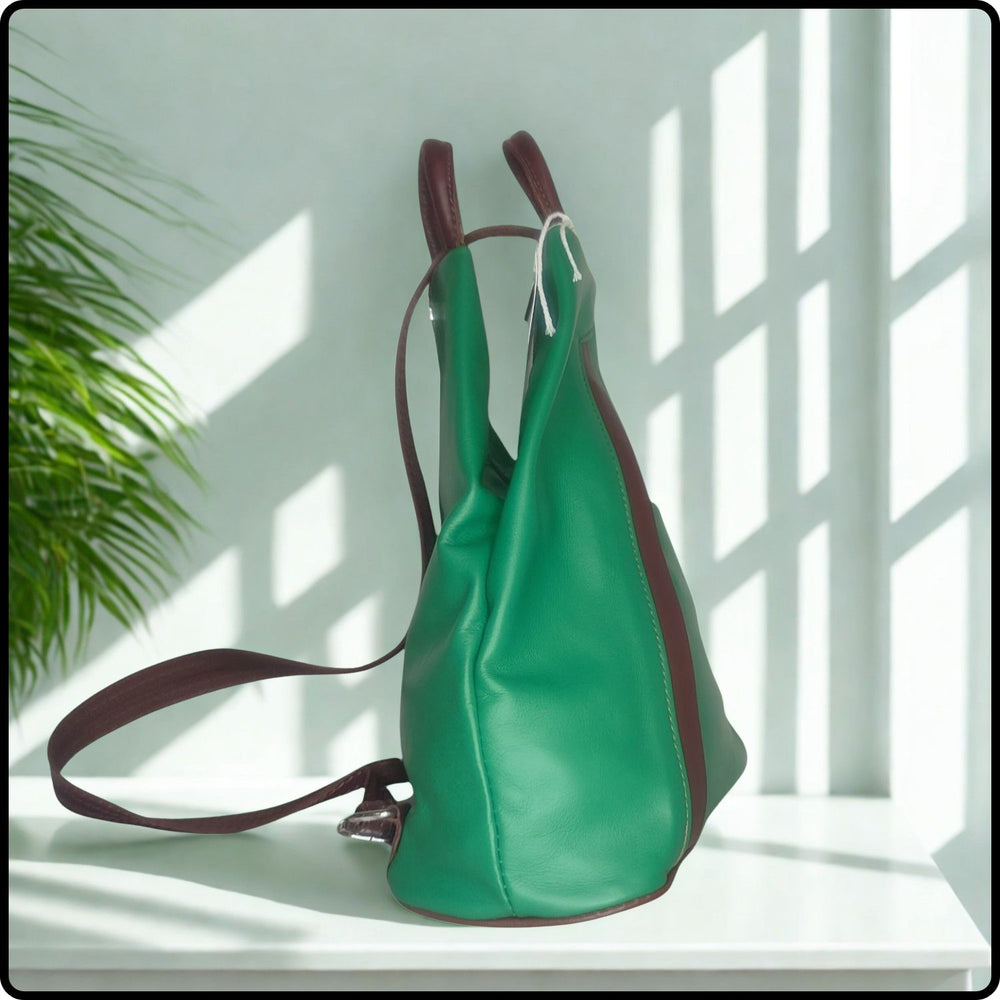 Large Soft Leather Backpack - VPR244-LIGHT GREEN/BROWN