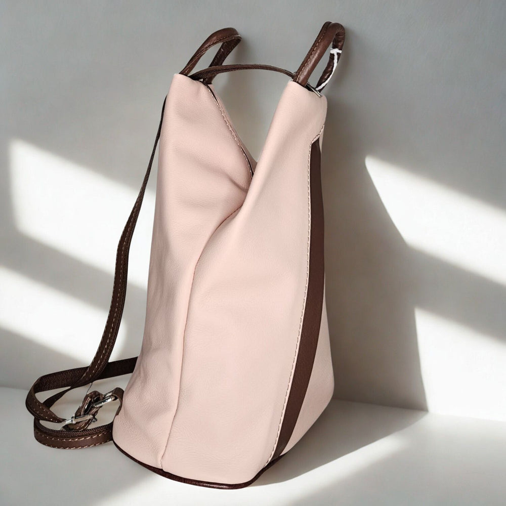 Large Soft Leather Backpack - VPR244-PINK/BROWN