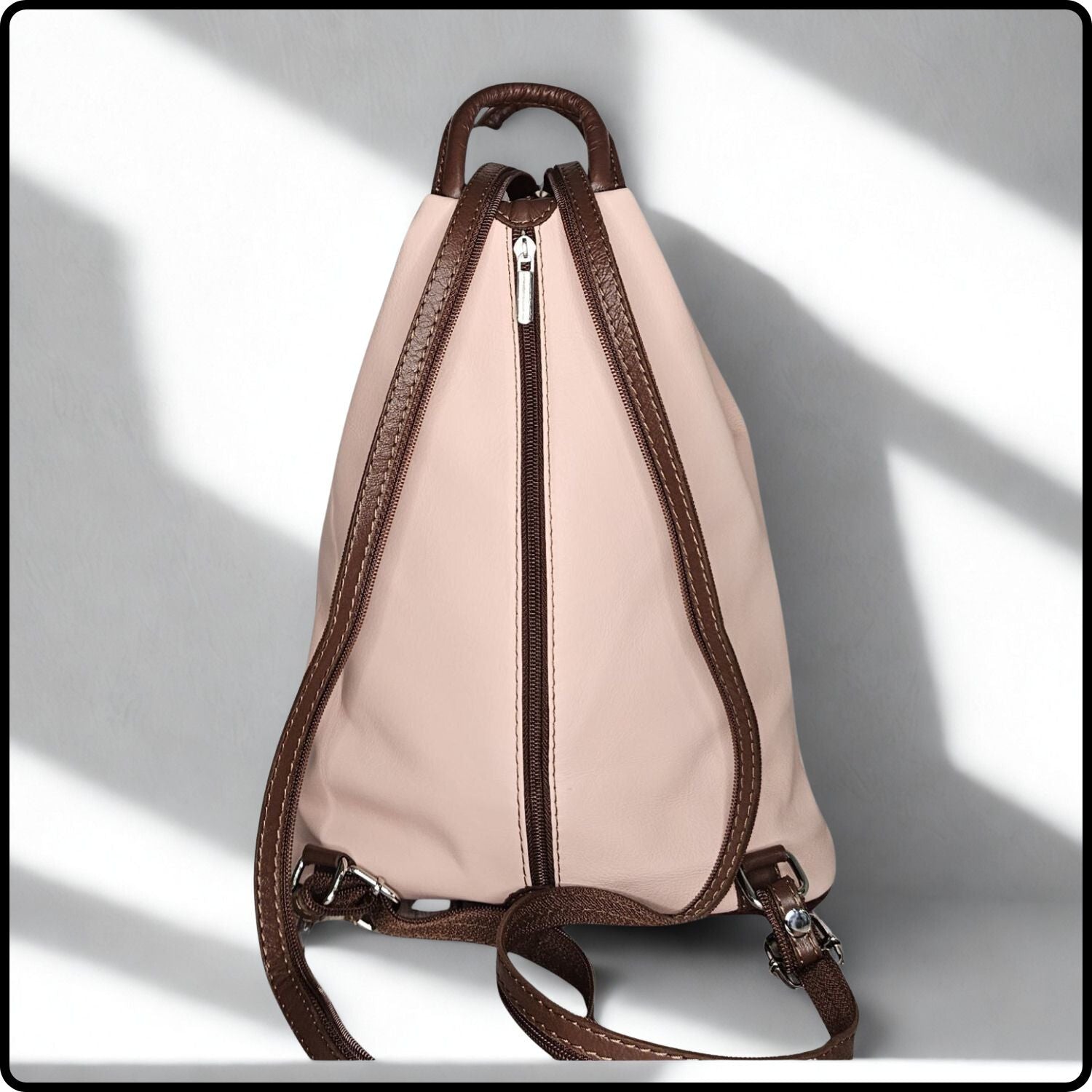 Large Soft Leather Backpack - VPR244-PINK/BROWN