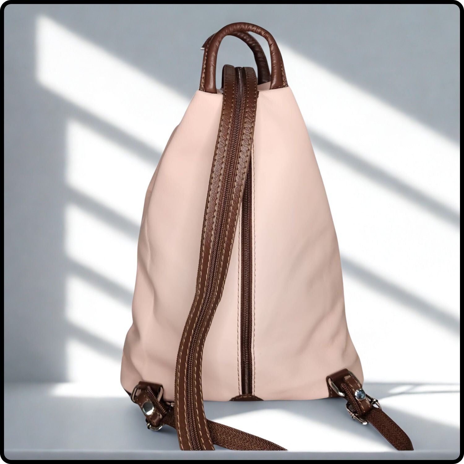 Large Soft Leather Backpack - VPR244-PINK/BROWN