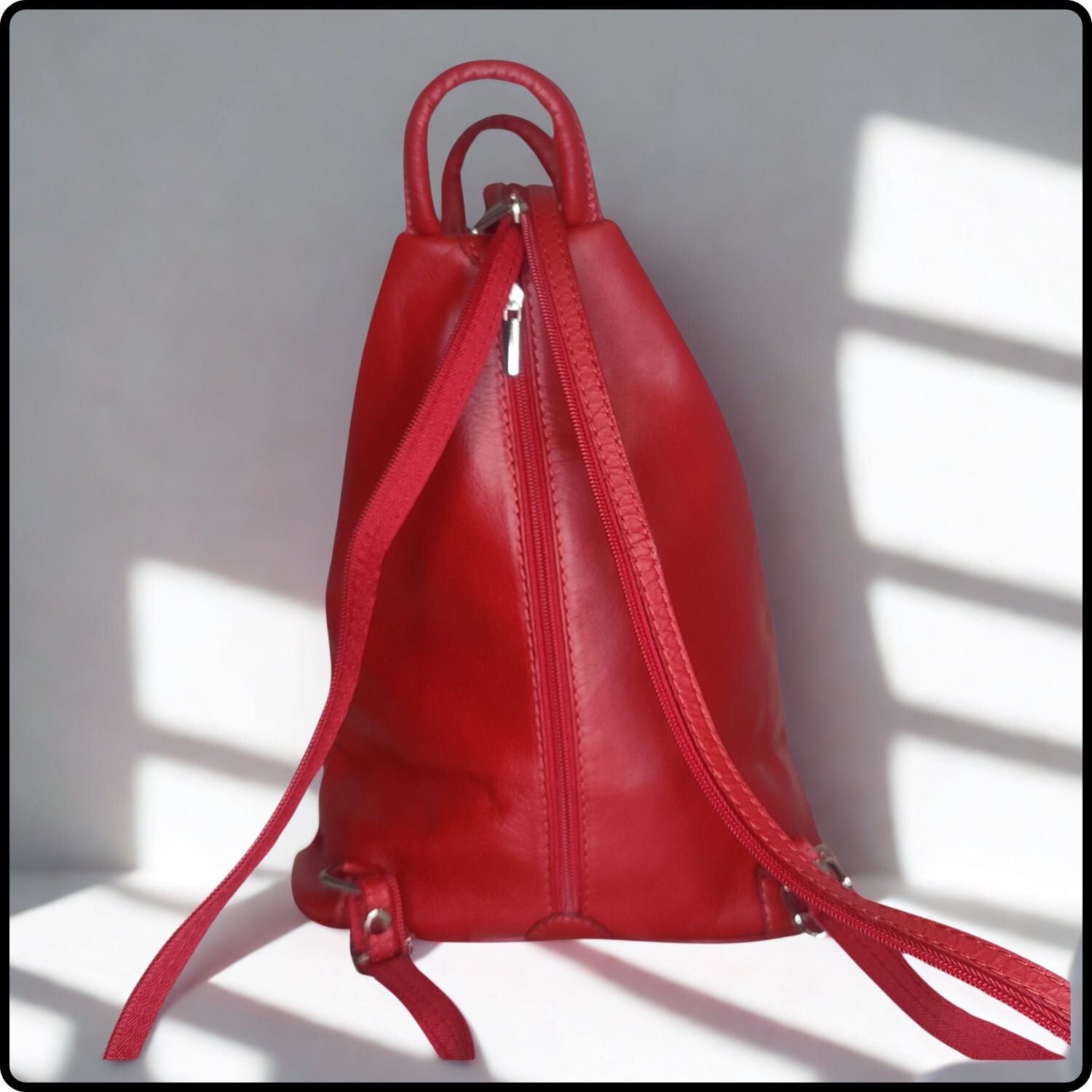 Large Soft Leather Backpack - VPR244-RED