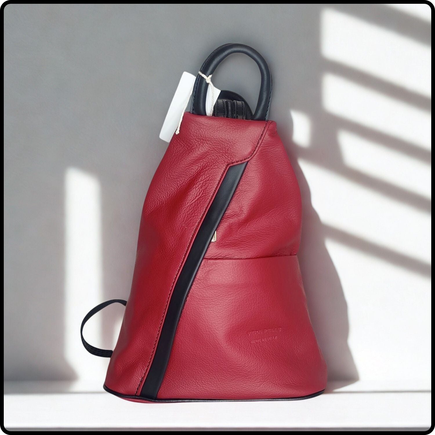 Large Soft Leather Backpack - VPR244-RED/BLACK
