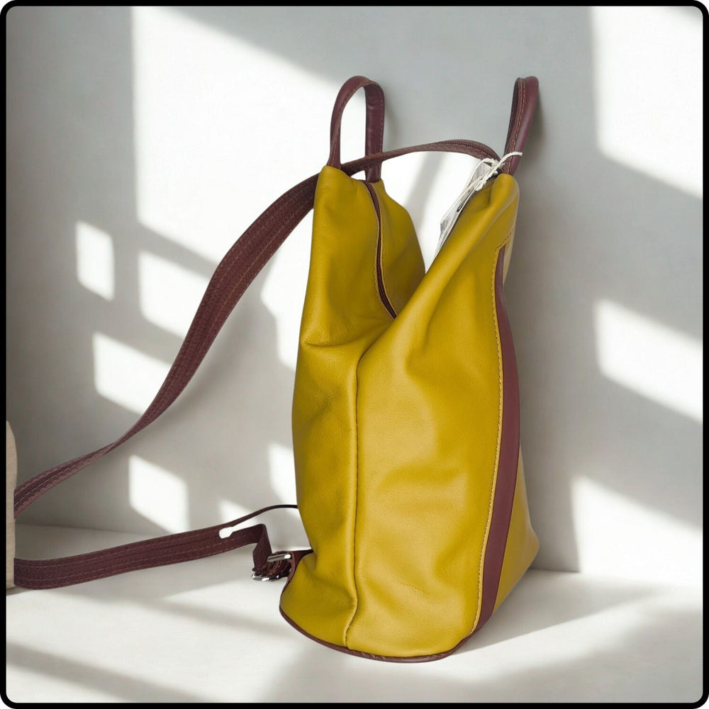 Large Soft Leather Backpack - VPR244-YELLOW/BROWN