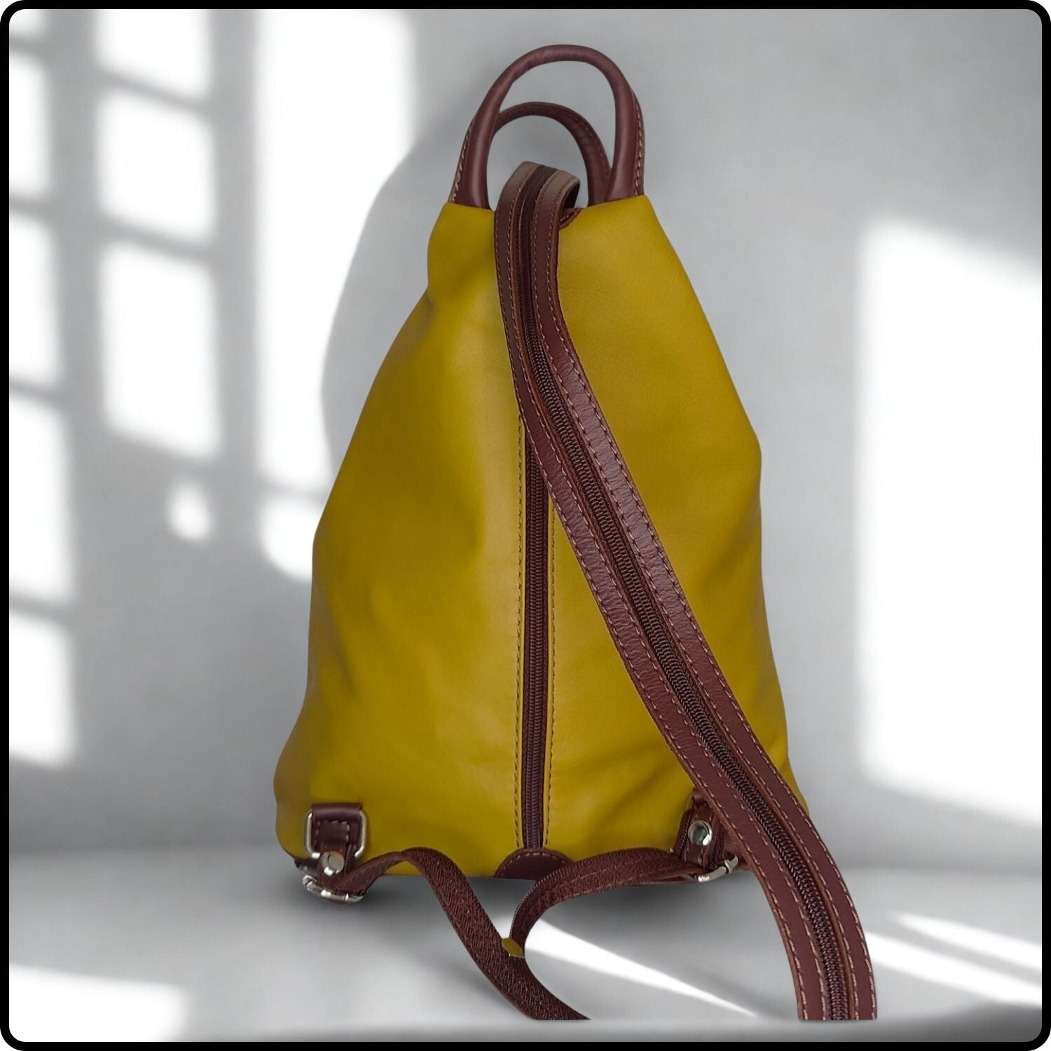 Large Soft Leather Backpack - VPR244-YELLOW/BROWN