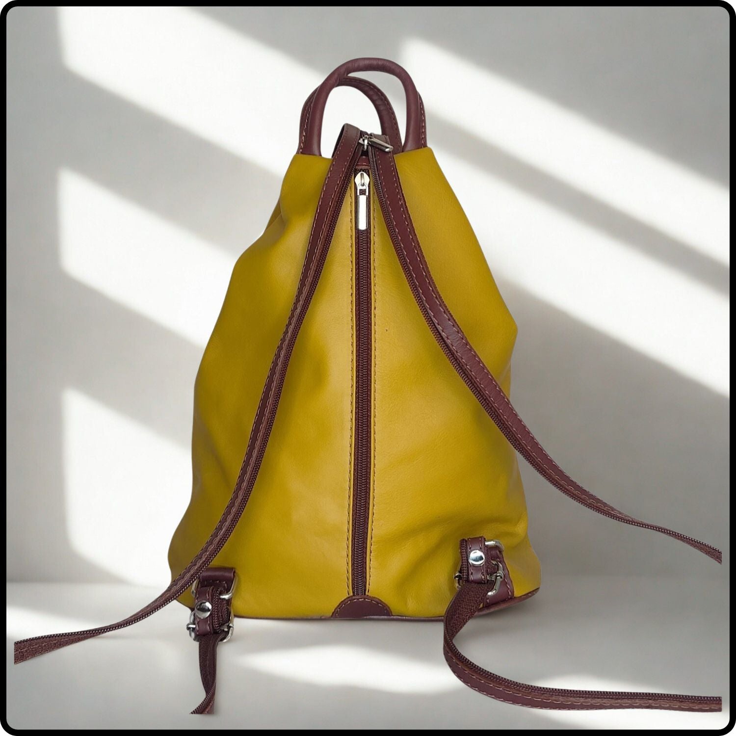 Large Soft Leather Backpack - VPR244-YELLOW/BROWN