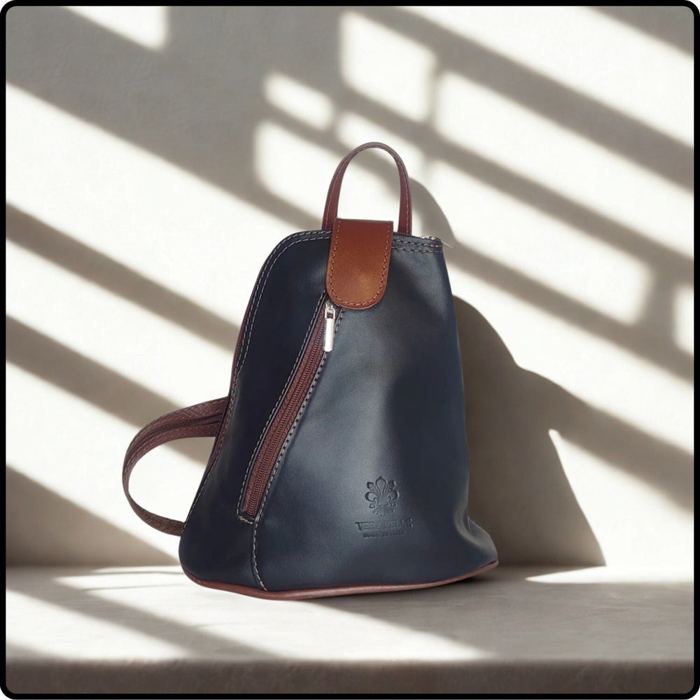 Small Soft Leather Backpack - VPB14-BLACK/BROWN
