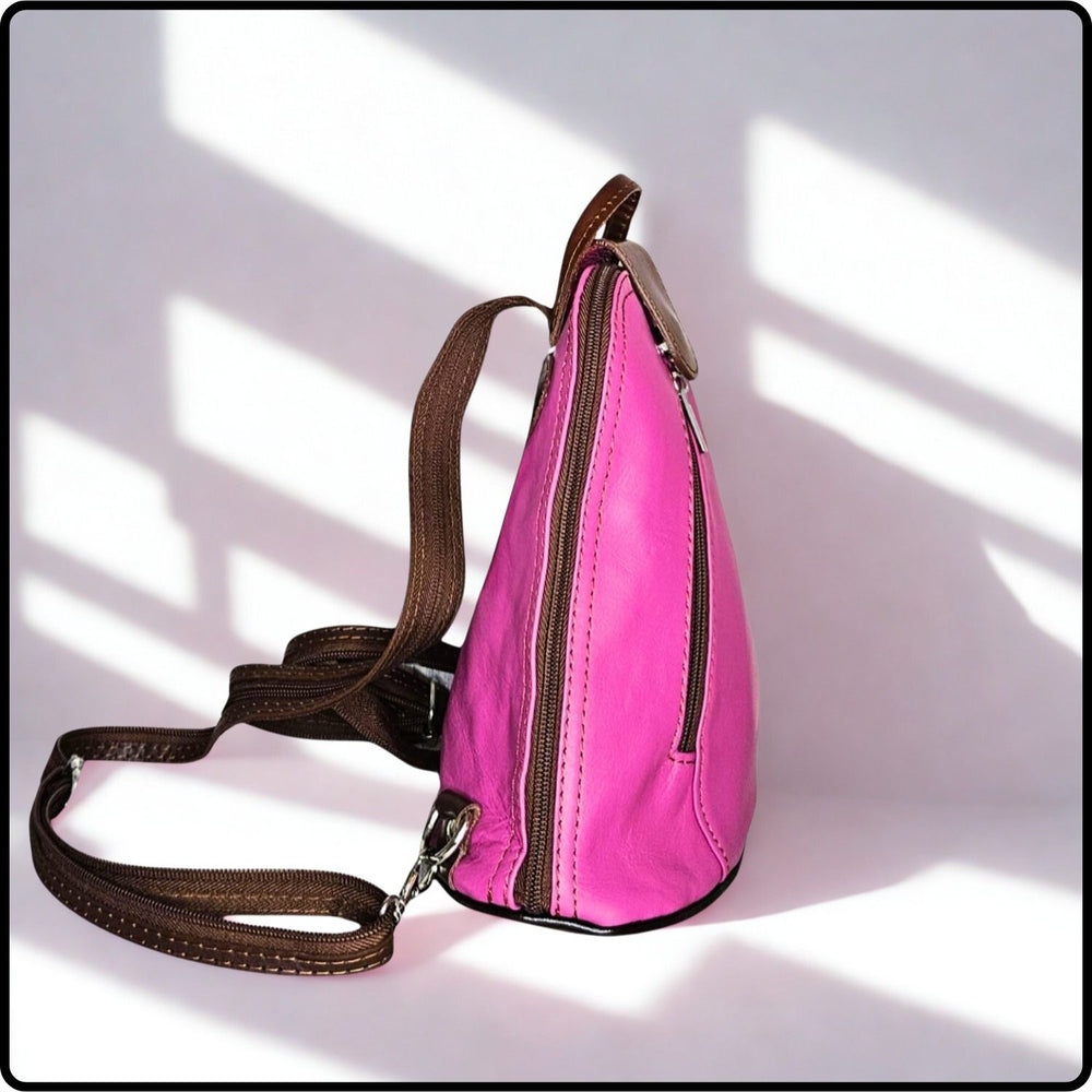 Small Soft Leather Backpack - VPB14-FUSCHIA/BROWN