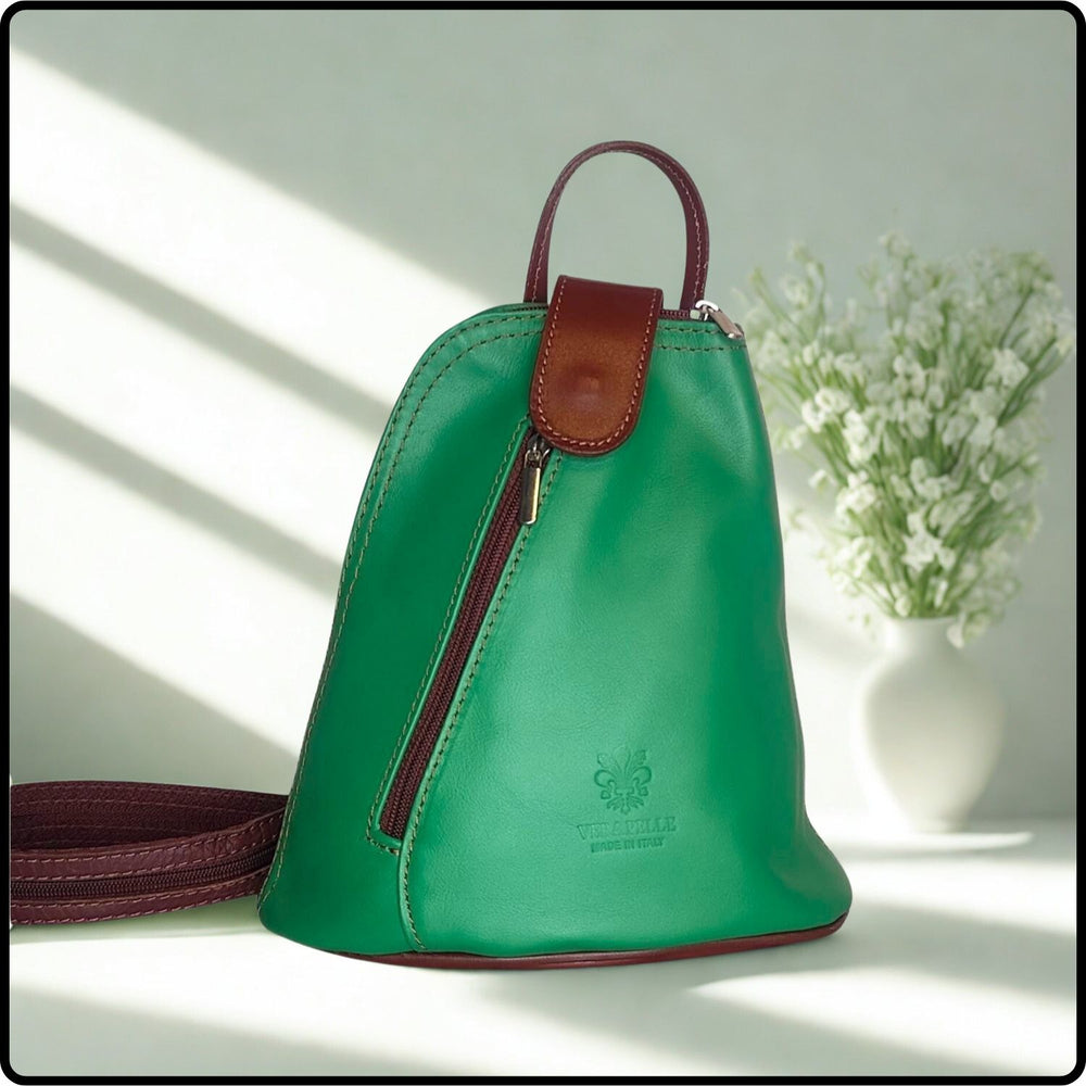 Small Soft Leather Backpack - VPB14-LIGHTGREEN/BROWN