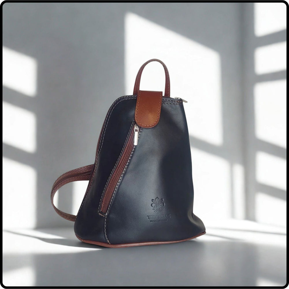 Small Soft Leather Backpack - VPB14-NAVY/BROWN