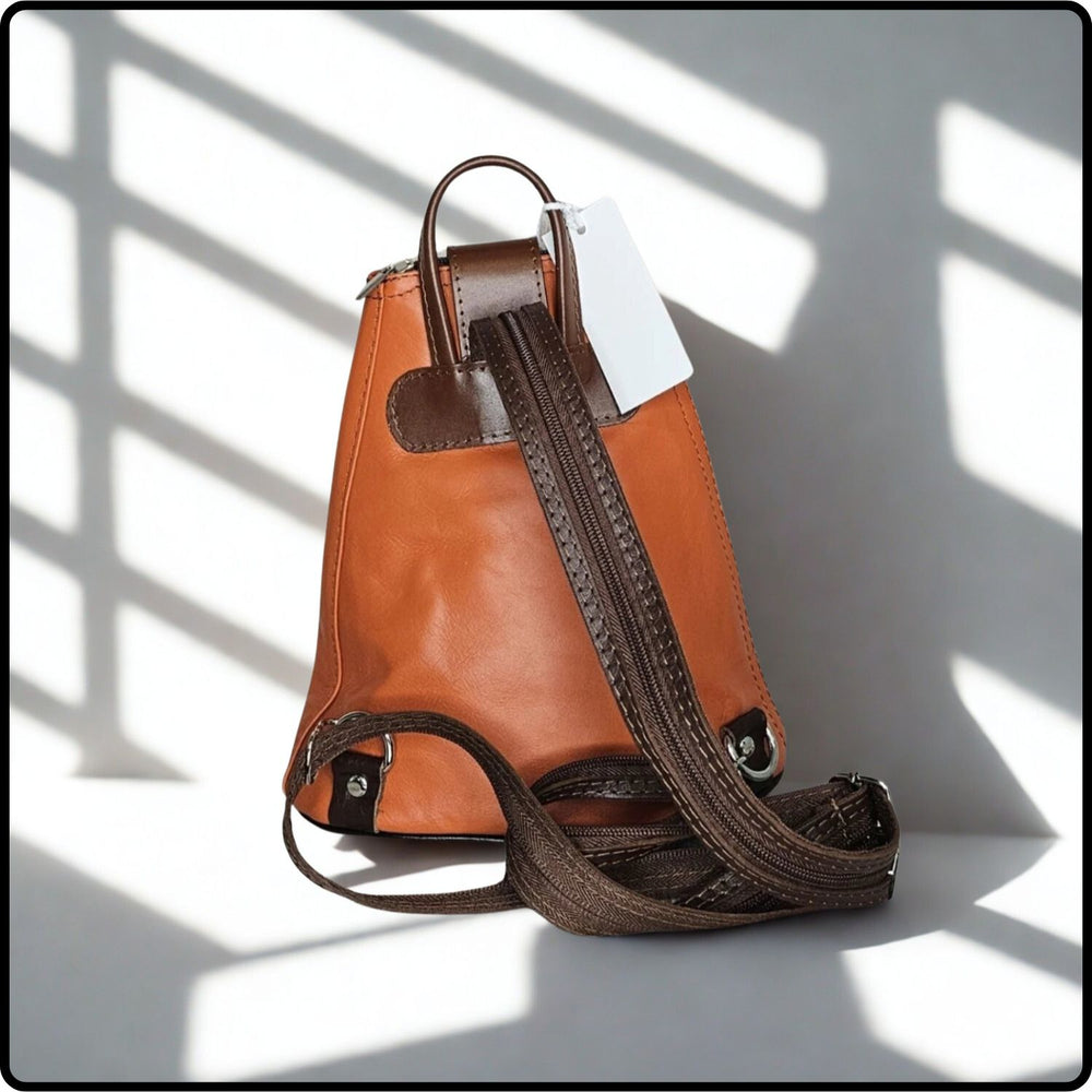 Small Soft Leather Backpack - VPB14-ORANGE/BROWN