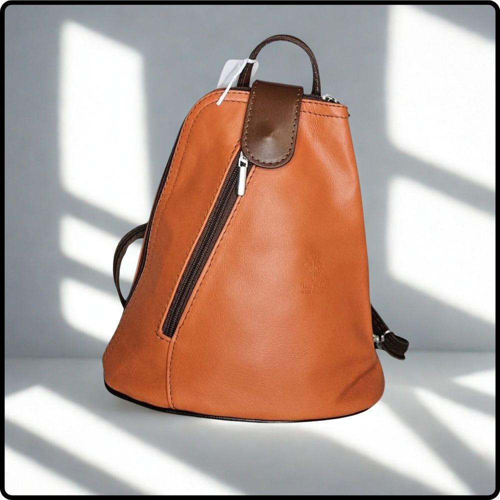 Small Soft Leather Backpack - VPB14-ORANGE/BROWN