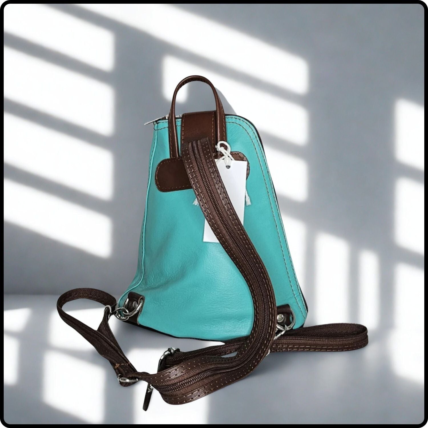 Small Soft Leather Backpack - VPB14-TURQUOISE/BROWN
