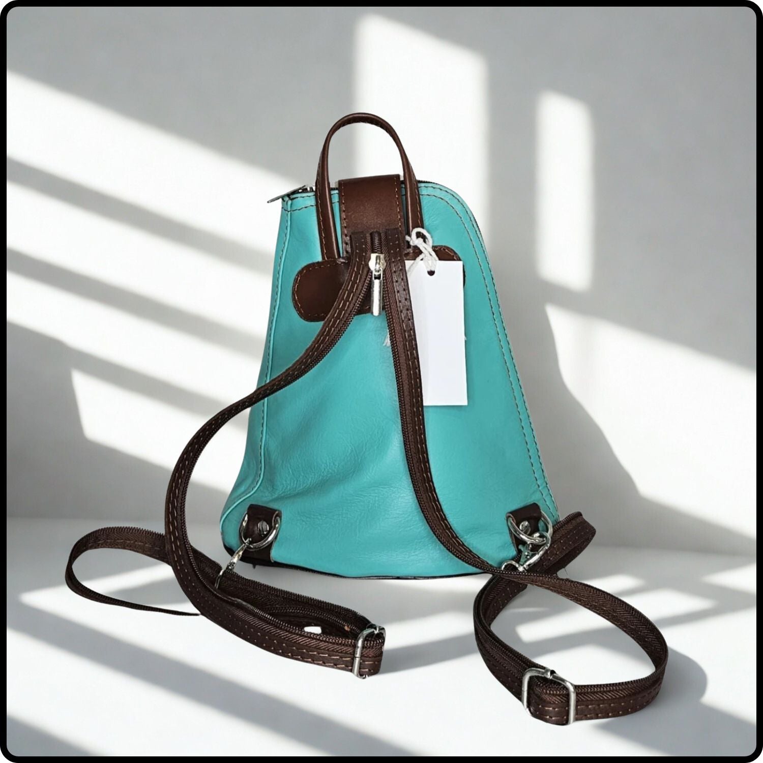 Small Soft Leather Backpack - VPB14-TURQUOISE/BROWN
