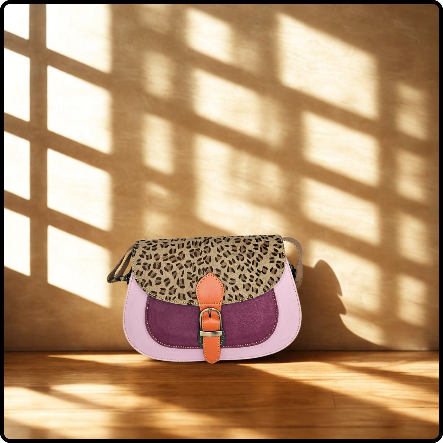 Handmade Recycled Leather Multicoloured Crossbody Bag-VSN-PINK