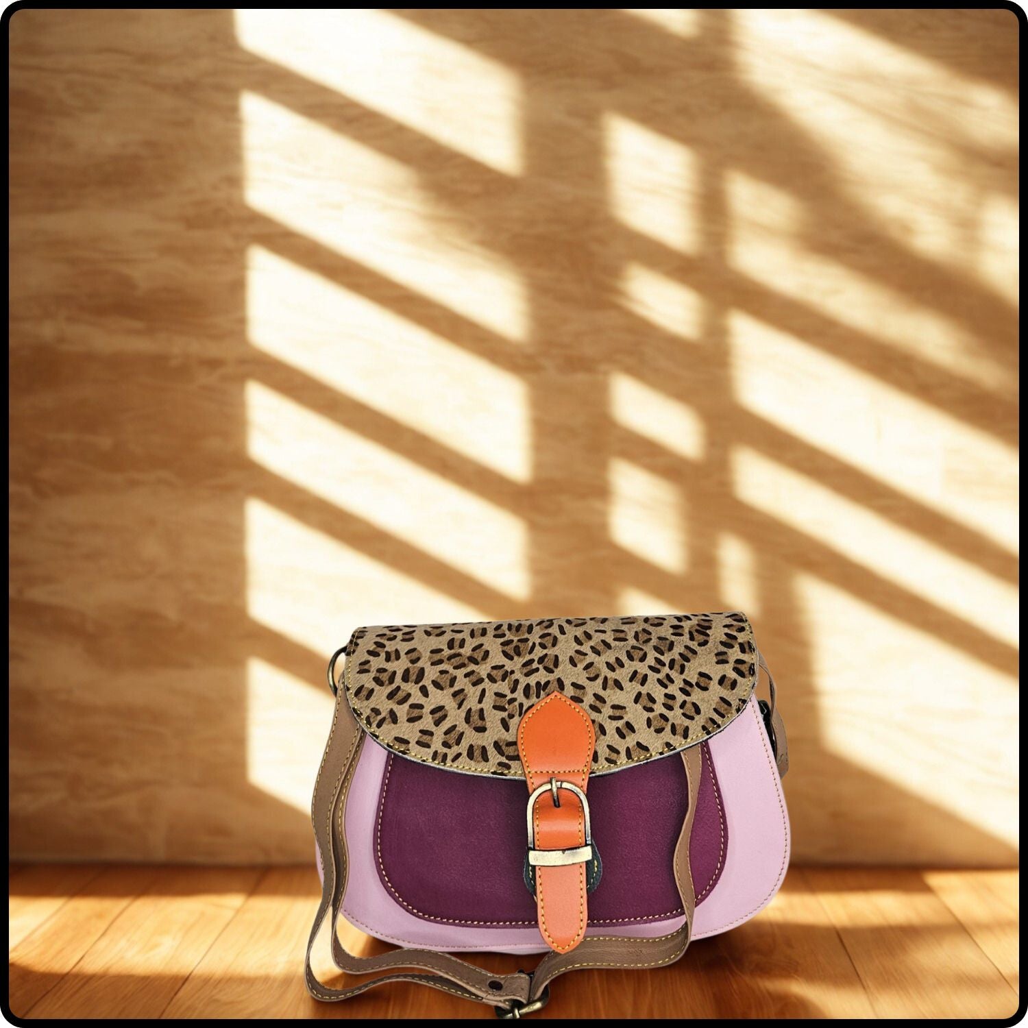Handmade Recycled Leather Multicoloured Crossbody Bag-VSN-PINK
