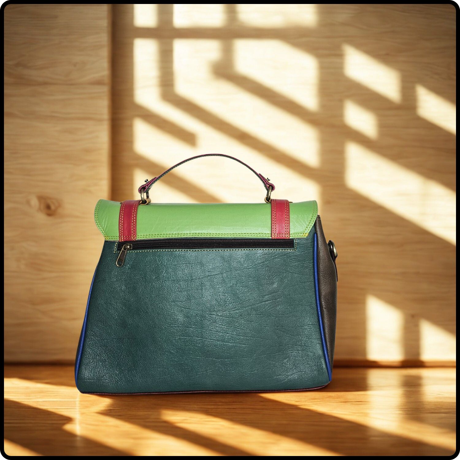 Handmade Recycled Leather Multicoloured Satchel-VKR-BLUE