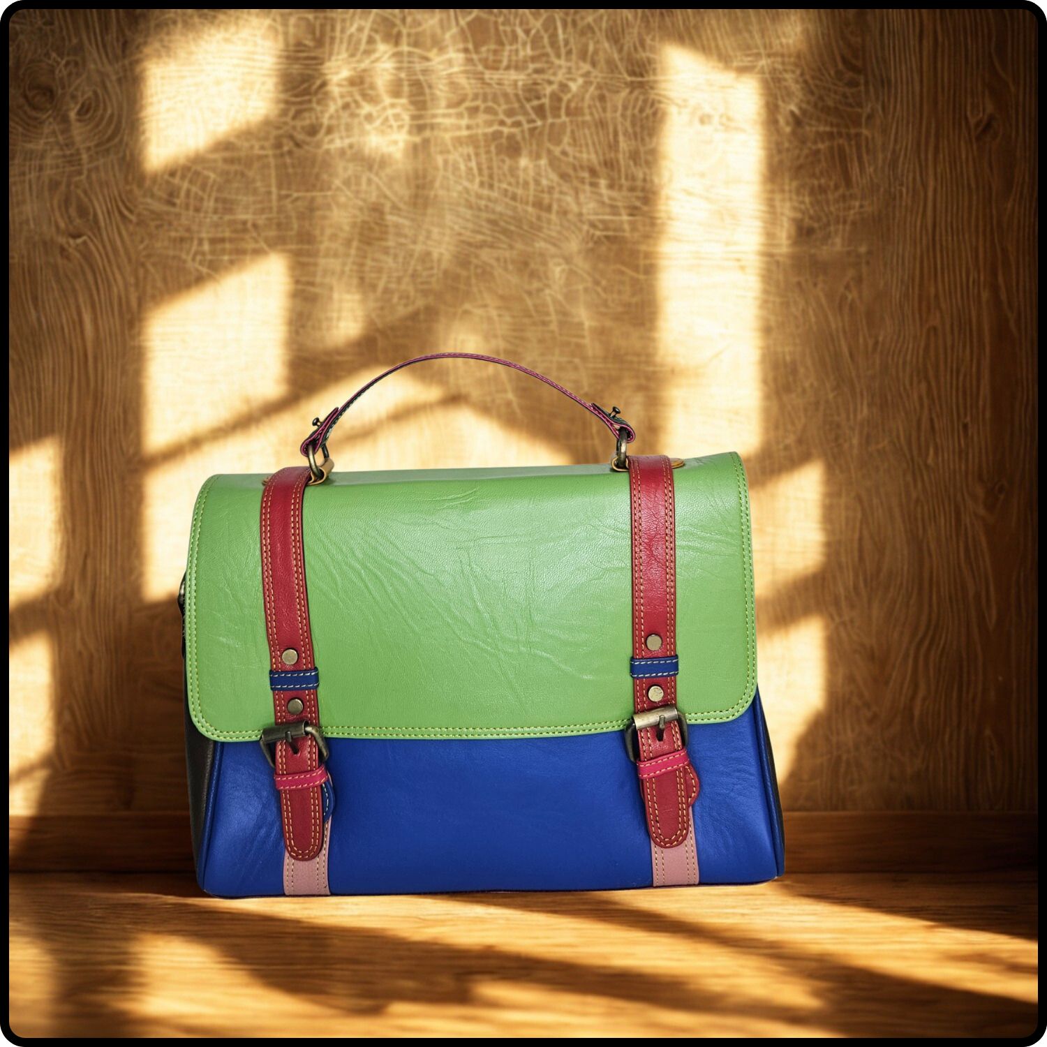 Handmade Recycled Leather Multicoloured Satchel-VKR-BLUE