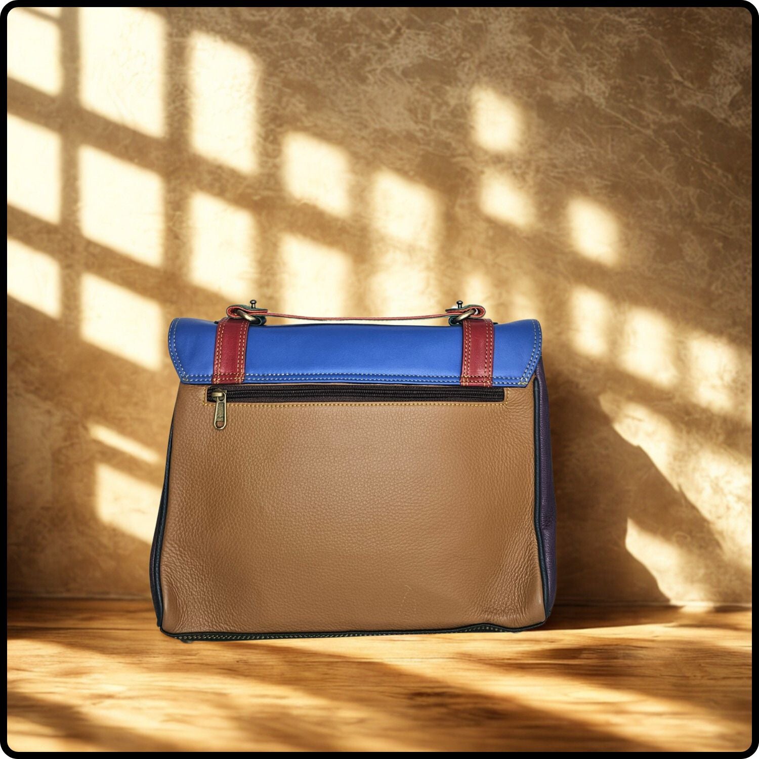 Handmade Recycled Leather Multicoloured Satchel-VKR-YELLOW