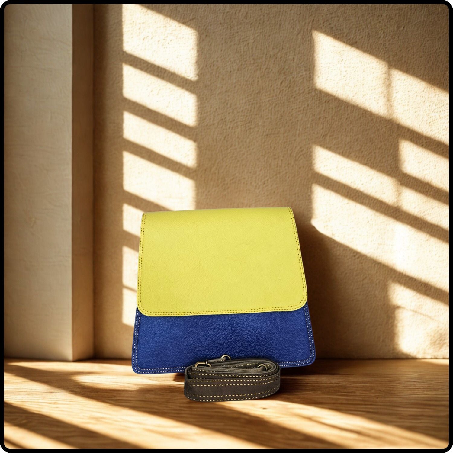 Handmade Recycled Leather Multicoloured Handbag-VYA-BLUE