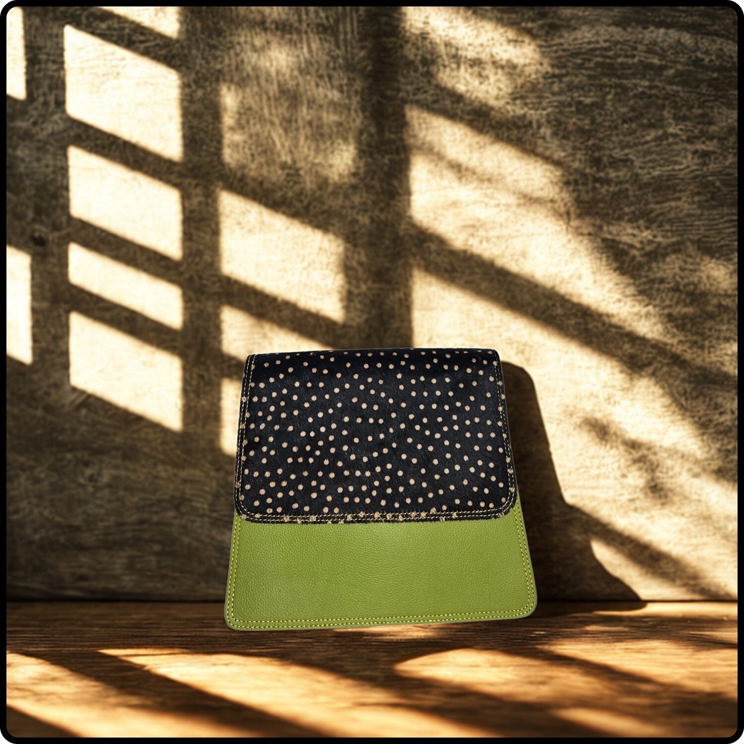 Handmade Recycled Leather Multicoloured Handbag-VYA-GREEN