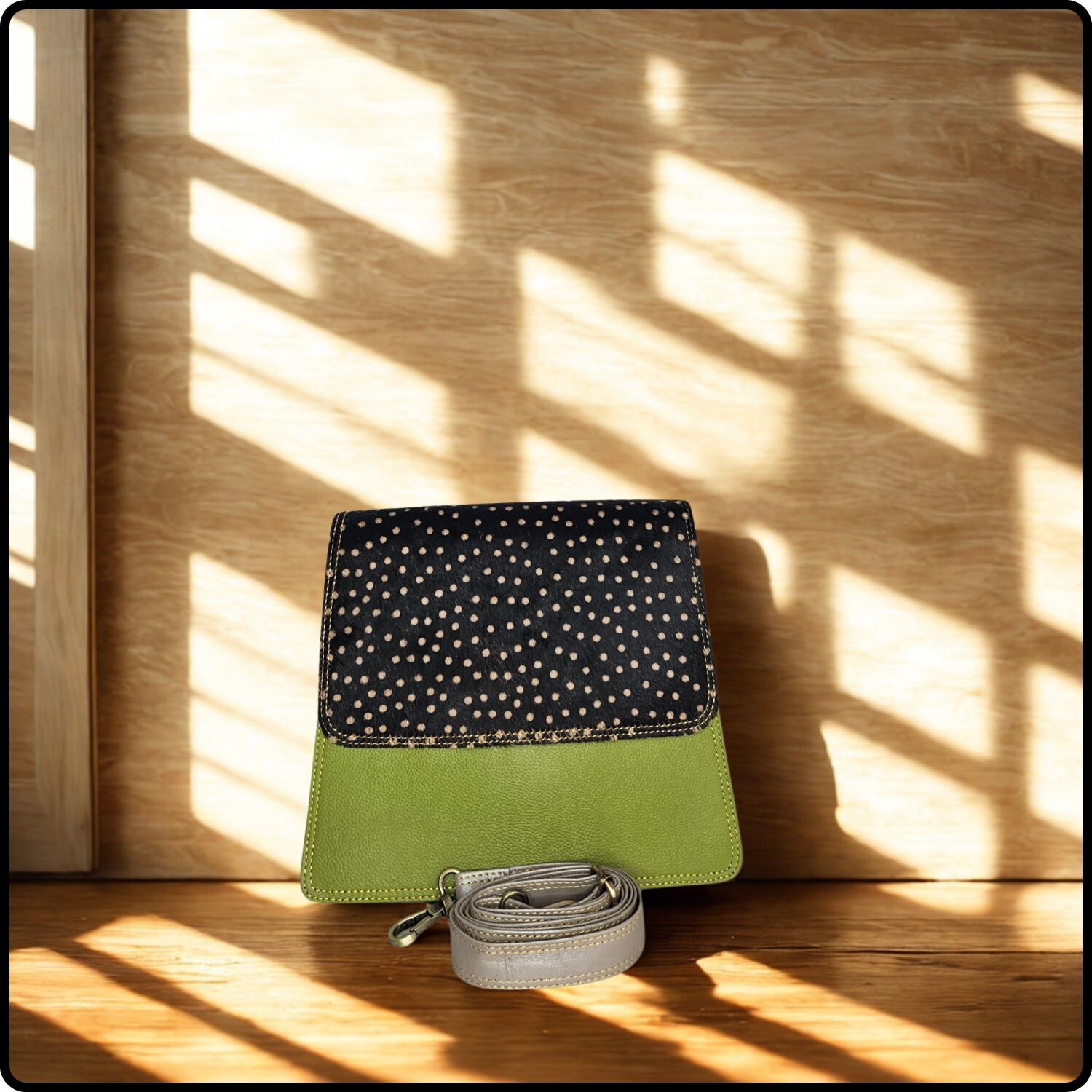 Handmade Recycled Leather Multicoloured Handbag-VYA-GREEN