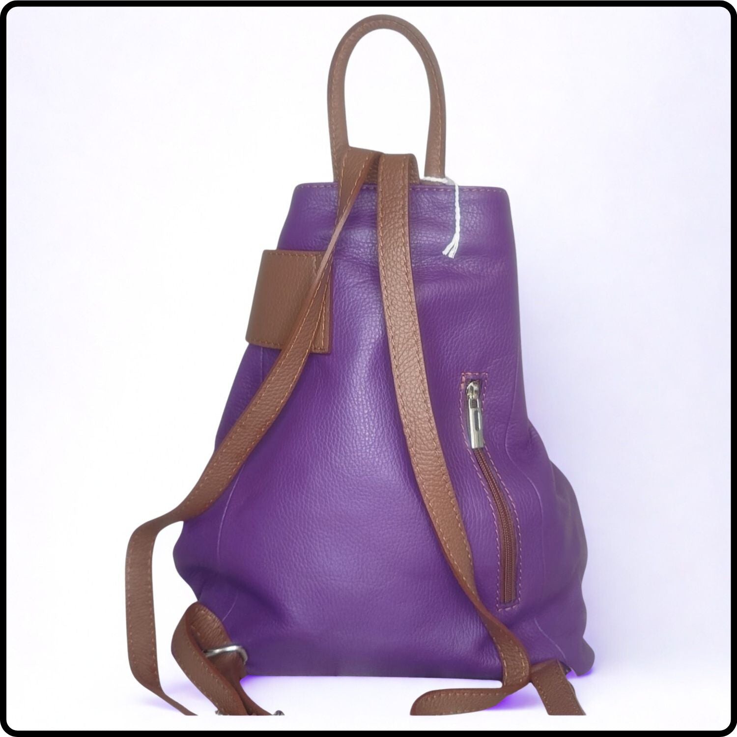 Large Pebbled Leather Lock Closure Backpack - VPR248-PURPLE/TAN
