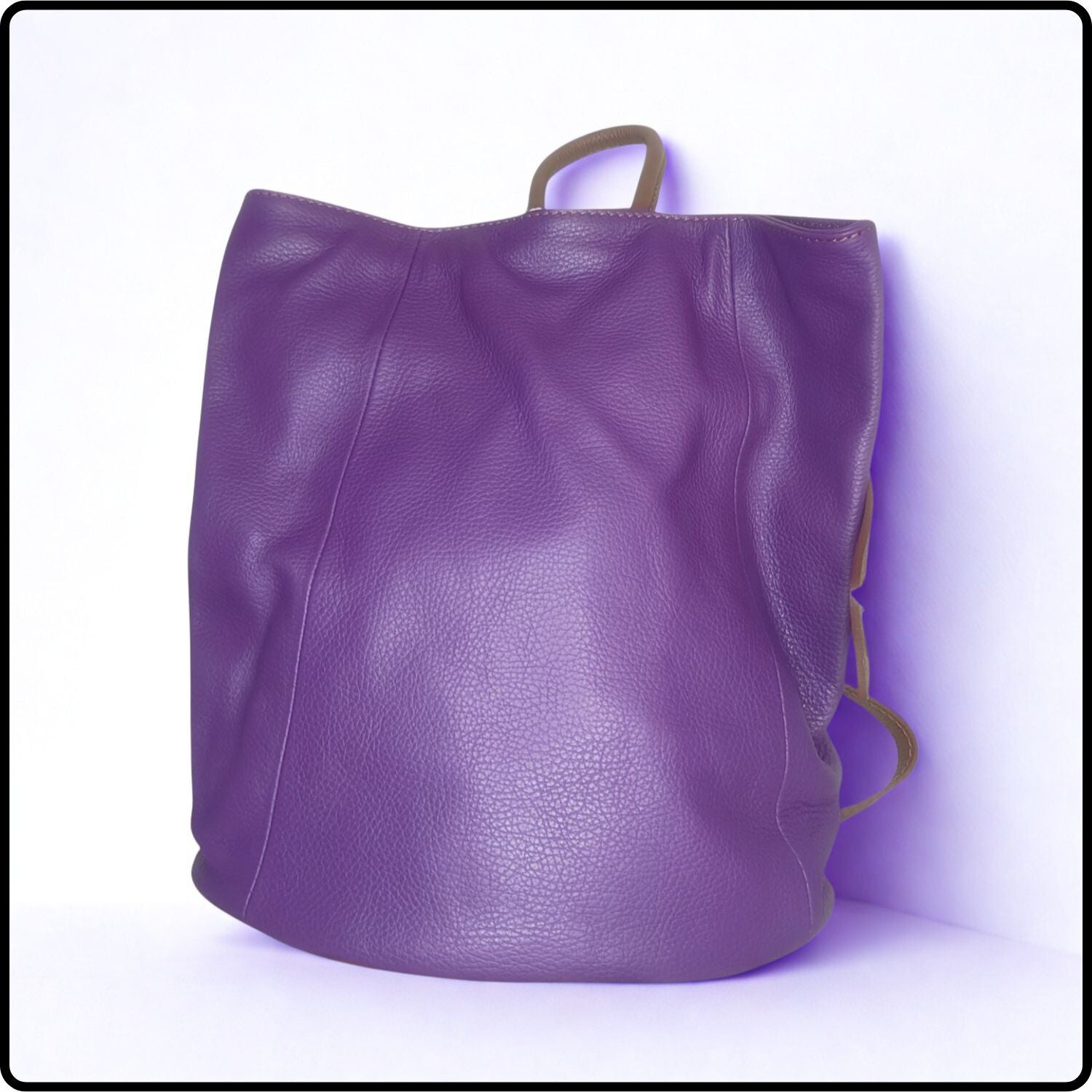 Large Pebbled Leather Lock Closure Backpack - VPR248-PURPLE/TAN