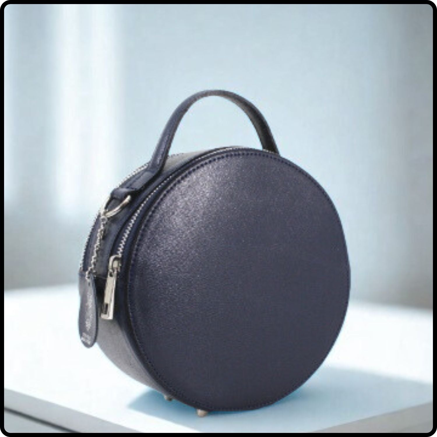 Round Leather Grab Bag With Double Zip - VPQ17-NAVY