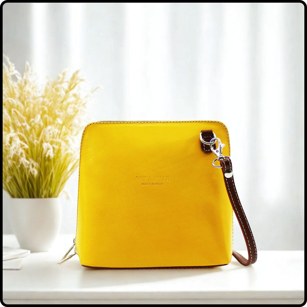 Square Leather Messenger Bag - VP011-YELLOW/TAN