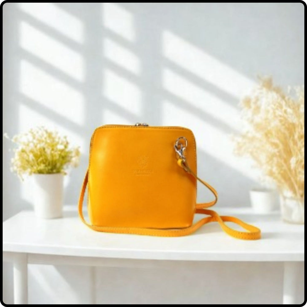 Square Leather Messenger Bag - VP011-YELLOW