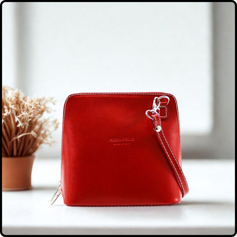 Square Leather Messenger Bag - VP011-RED