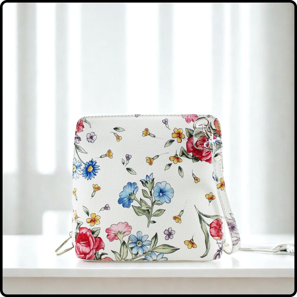 Square Leather Messenger Bag - VP011-FLORAL