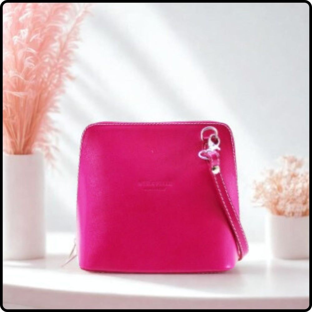 Square Leather Messenger Bag - VP011-FUCHSIA