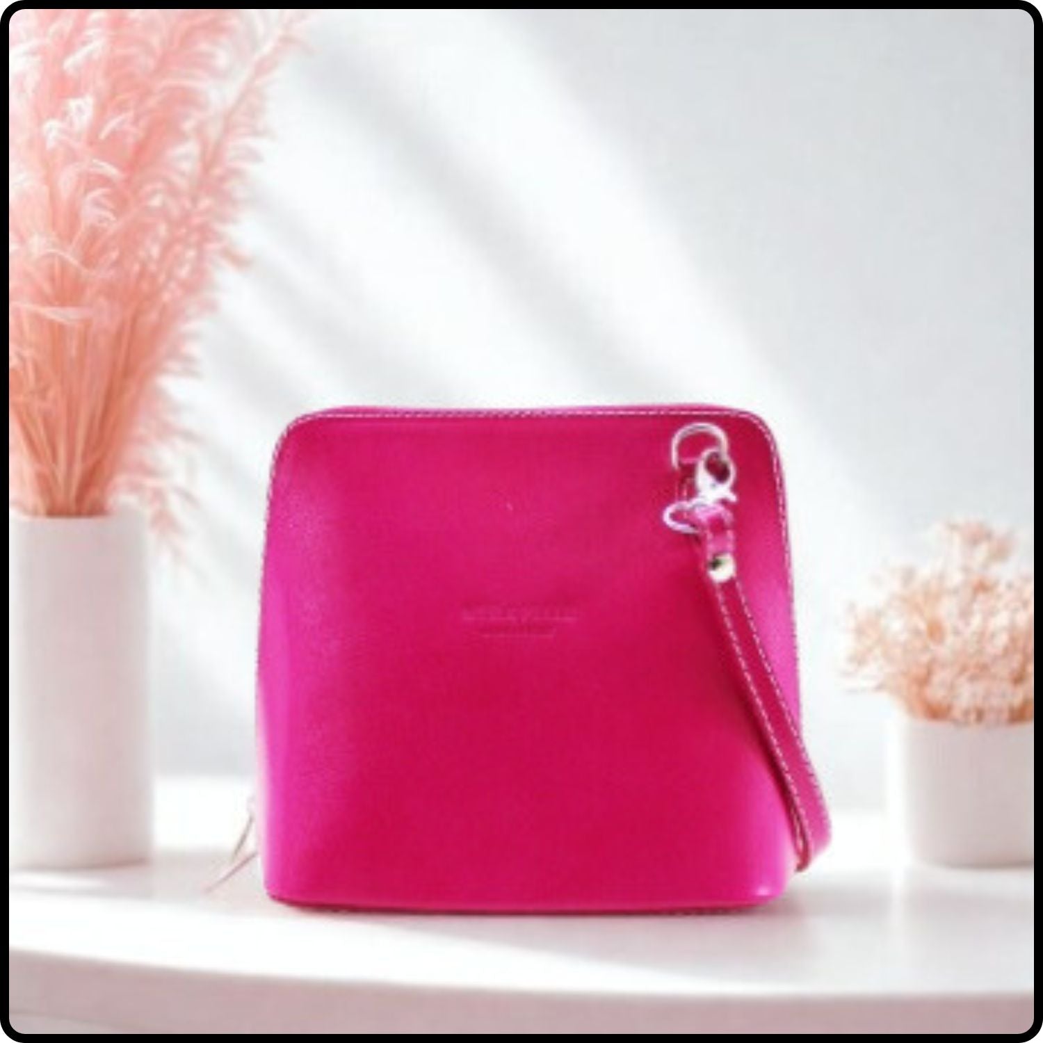 Square Leather Messenger Bag - VP011-FUCHSIA