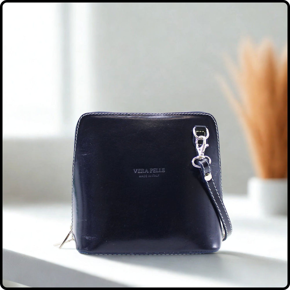Square Leather Messenger Bag - VP011-NAVY
