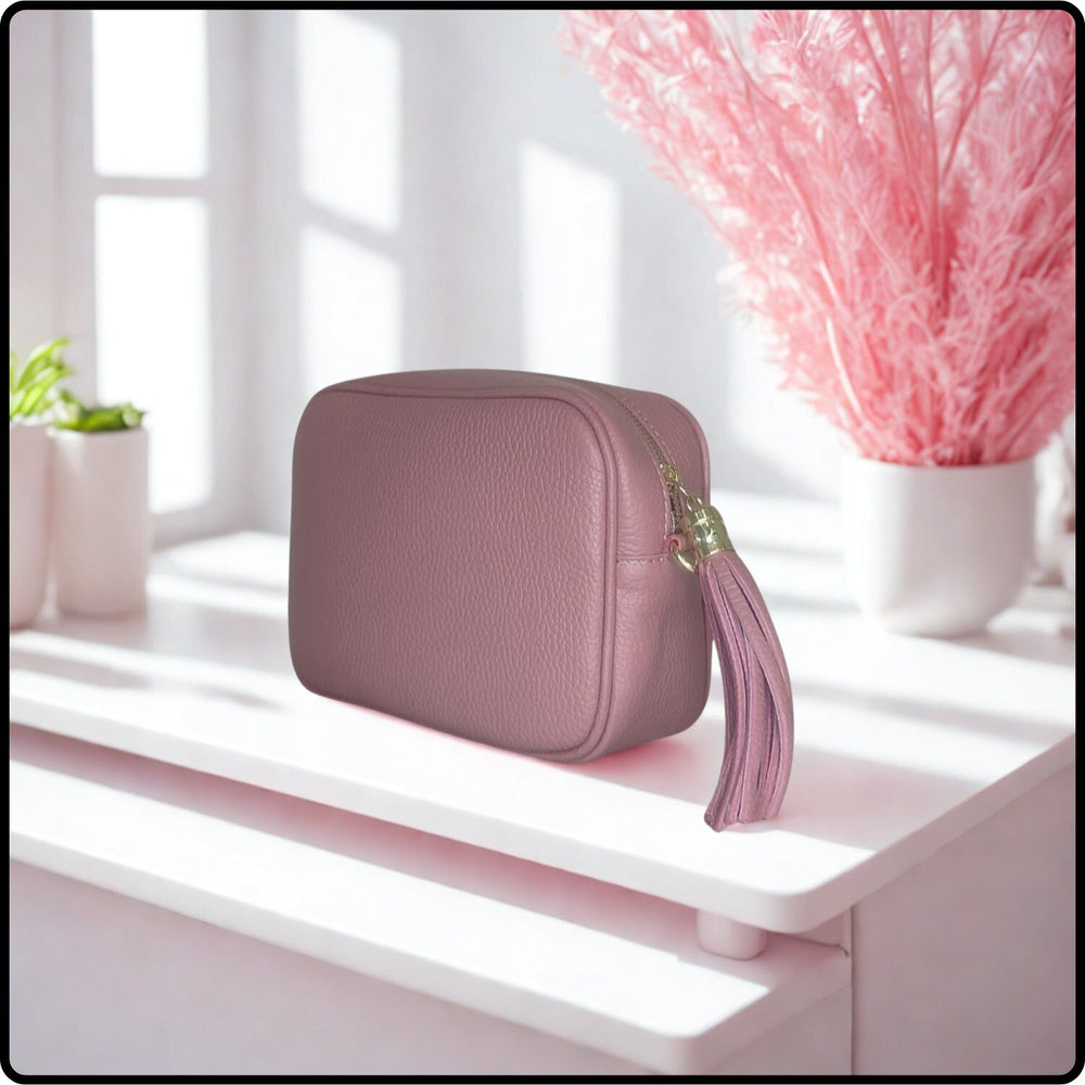 Leather Cross Body Bag Tassel- PS233-DUSTY PINK